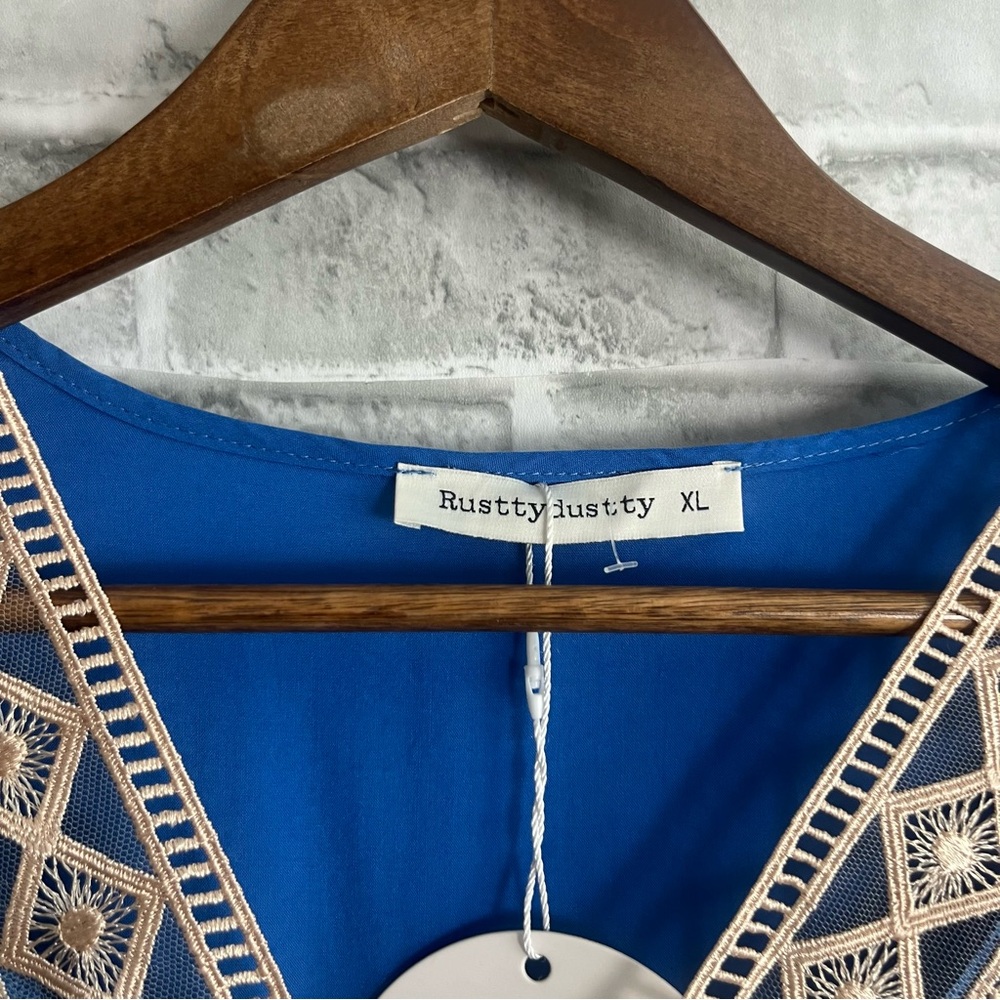 Blue Lace Trim Blouse - Picture 3 of 8